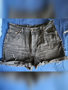 Thrifted Levi's / Black Rolled-Hem / Distressed Denim Shorts